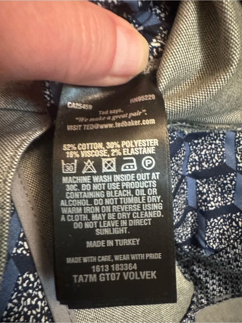 TED BAKER VOLVEK Chino Classic Fit Trouser Pants Mens 34R Casual Gray NWOT